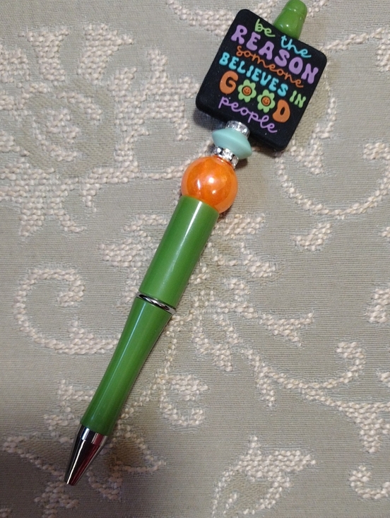 handcrafted Other - Green Decorative Beaded Ballpoint Pen - Home Office